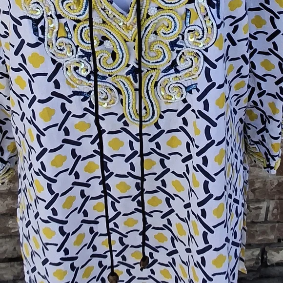 Barbara Gerwit Embellished Geometric Print Cover-Up Tunic Top Women Size Large - Picture 6 of 16